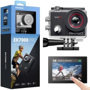 AKASO EK7000 Pro 4K30fps Action Camera with Touch Screen EIS 131ft Waterproof Underwater Camera Remote Control 5X Zoom with Helmet Accessories Kit (Standalone)